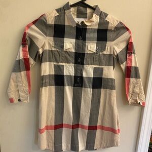Burberry Kids Sz 6Y Checkered Shirt Dress Beige/Red Long Sleeve With Pockets